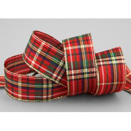 finemark 25 m x 25 mm Decorative Ribbon William Check Red Gold Green Ribbon Tartan Ribbon Christmas Lurex Christmas Ribbon Gold Edge Winter Shiny Ribbon Gift Ribbon Christmas Check