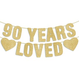 Pre-Strung 90th Birthday Banner - Gold Glitter, Happy 90th Birthday Party Decorations for Women & Men, Funny Ninety Anniversary Decor Bday Sign Gifts