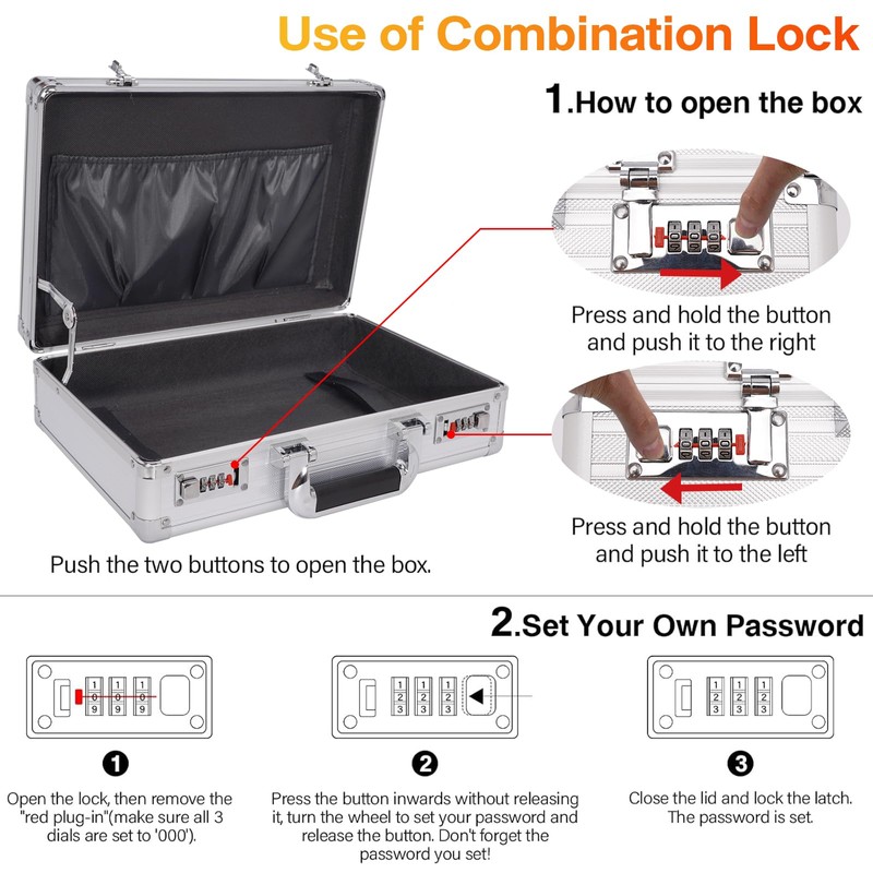 BAGAKE Locking Briefcase, Metal Brief case with Dual Combination, Aluminum