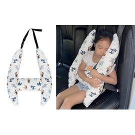 Qchomee Kids Car Travel Pillow Car Seat Belt Cushion Head Neck Support Pillow Safety Strap Covers Adults Children Headrest for Car Travelling Sleeping Pillow, White