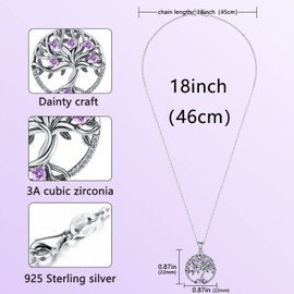 Odinstone 925 Sterling Silver Pendant, Tree of Life Necklace for Women Girls,Cubic Zirconia Necklace Fine Jewellery Gifts for Wife, Mum and Girlfriend