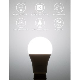 Lepro Lepro E27 Screw Bulbs 100W Equivalent, Cool White 6500K, 13W 1520lm Super Bright E27 LED Bulbs, GLS Energy Saving Edison Lightbulb, Non-dimmable, Pack of 6