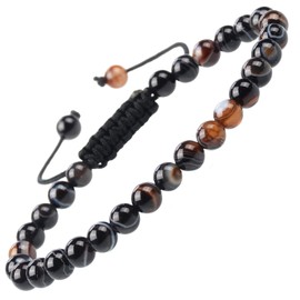 MASSIVE BEADS Natural Healing Power Gemstone Crystal Beads Unisex Adjustable Macrame Bracelets 6mm (Evil Eye Agate, 6mm)