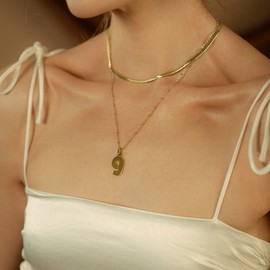 KAIYA Dainty layered initial necklaces for women Initial Letter Necklace A-Z Letter Necklace, Chunky Monogram Stainless Steel Necklace Pendent, Stainless Steel