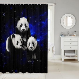 Panda Bathroom Shower Curtain Set Galaxy Space Panda Bear Shower Curtain For Kids Boys Girls Cute Wild Animal Bath Curtain Soft Decor Stars Cartoon Giant Panda Waterproof Polyester Curtains 72x72 Inch