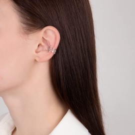 JC Jeweller Carat Women's Mono Cuff Earrings 925 Silver Rhodium-Plated with Gift Box, Silver