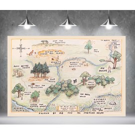 5x3ft Fabric Happy Birthday Bear Home Map Photography Backdrops for Kids 1st Birthday Background 100 Acre Woods Bear Backdrop