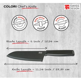 Kuhn Rikon Colori Chef's Knife with Safety Sheath, 6 Inch, Black