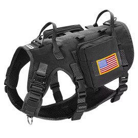 Forestpaw Dog Harness Medium Sized Dog,Tactical Dog Harness with Handle,No Pull Military Dog Harness,Service Dog Vest with Pockets Adjustable for Medium Large Dogs,Black M