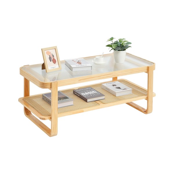 VEVOR Rattan Coffee Table, Rectangle Rattan Woven Wood Coffee Table