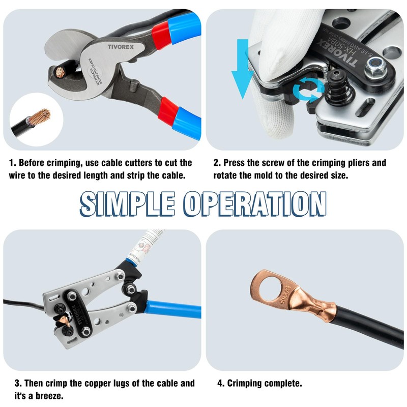 Tivorex Battery Cable Wire Lug Crimping Tool for AWG 8-1/0
