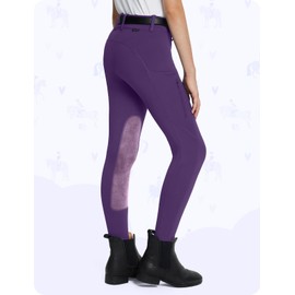 BALEAF Kid's Winter Horse Riding Leggings Full Seat Breeches Fleece Horse Equestrian Pants Horseback Leggings Pockets Tights Purple XL