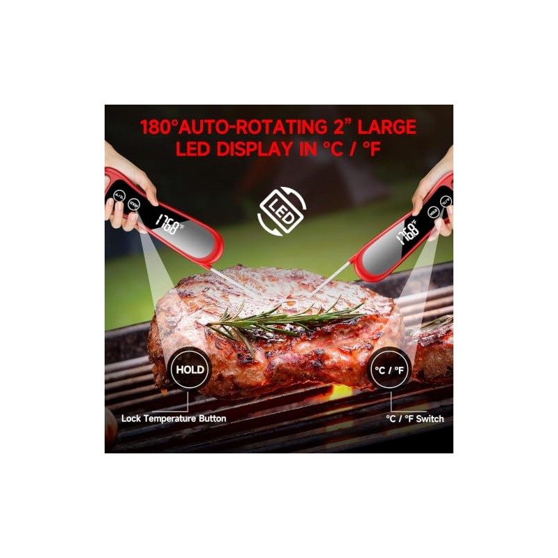 Meat Thermometer Digital with Backlight Large Display, IP67 Waterproof Instant