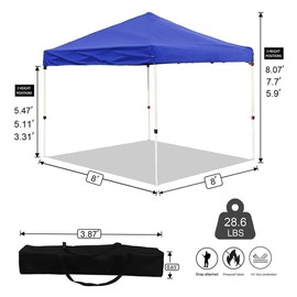 Northroad 8x8ft Pop Up Canopy, Popup Outdoor Canopy Tent with Carrying Bag,Portable Gazebo Shelter for Patio,Deck,Garden,Beach（Blue）