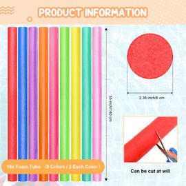 Yaomiao 18 Pcs 55 Inch Bulk Pool Noodles Jumbo Foam Pool Noodles in The Swimming Pool Colorful Thick Noodles for Adults Floating and School Craft Projects