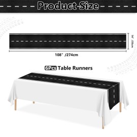 6 Pcs Racetrack Table Runner, 14 x 108 Inch Plastic Disposable Floor Ground Table Runner for Racing Car Party, Two Fast Racer Boy Birthday Party Supplies