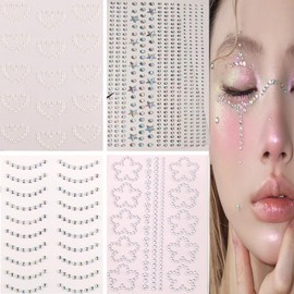 SensaBliss Rhinestone Face Seal, 4 Pieces, 3D Crystal, Rhinestone Stickers, Stone Stickers, Face Stones, Face Stones, Face Stickers, Moonstone Stickers, Teardrop Make, Stars, Flowers, Pearls, Glowing
