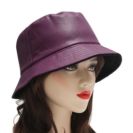 ZLYC Unisex Winter Waterproof Bucket Hat PU Leather Rain Hat Fashion Warm Fishing Hat(Dark Royal Purple),One Size
