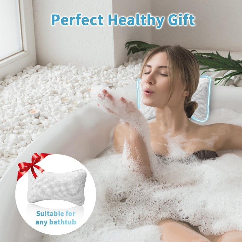 Quuylin Bath Pillow with 2 Strong Suction Cups, Bath Pillow