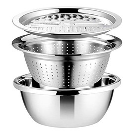Cabilock Stainless Steel Drain Basket Vegetable Cutter 3 In 1 Kitchen Multipurpose Julienne Grater Salad Bowl For Home (Silver)