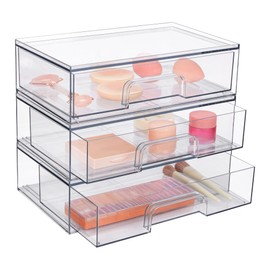 Vtopmart 12''W Clear Stackable Storage Drawers,3 Pack Acrylic Plastic Organizers Bins for Makeup Palettes, Cosmetics, and Beauty Supplies,Ideal for Vanity, Bathroom,Cabinet,Desk Organization