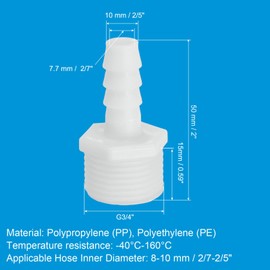 PATIKIL 6 Pack Plastic Hose Barb Reducer Fitting, 2/5" Barb x G3/4" Male Thread Adapter Connector Pipe Fitting Union for Gas Liquid Air Line Tubing Pipe