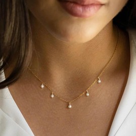 Xduargs Boho Pearl Necklace Gold Rice Beads Choker Necklace Vintage Pearl Tassel Dangle Necklace Adjustable Pearl Chain Necklace Jewellery for Women, Zinc, No Gemstone