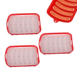 MOUMOUTEN Silicone Sausage Mold, 3 Pcs Hot Dogs Silicone Mold DIY Ham Making Mould Baby Food Supplement Baking Tools, 6 Cavity Sausage Tray(Red)
