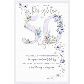 Carte Blanche Lovely Daughter 50th Milestone Birthday Card - Age 50 - Flowers and Butterflies with Foil and Embossed Details
