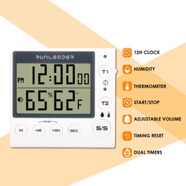 Runleader Digital Kichen Timer,Dual Count-down & Count-up Tracking, Real-time Clock Display,Temperature and Humidity Record for Cooking Baking BBQ Gym Exam Meeting Personal Care.