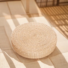 XUJIQI Tatami Floor Pillow Sitting Cushion, Round Pouf Floor Seat Cushion Hand-Woven Tatami Seat Cushion Floor Straw Mat Soft Yoga Mat for Outdoor Seat