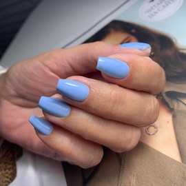 KQueenest Baby Blue Press On Nails Almond Short Ballerina, Jelly Gel Coffin Nails for Sticking Short, Shiny Fake Nails Fingernails for Sticking, Simple Acrylic Nails for Women Manicure, Pack of 24