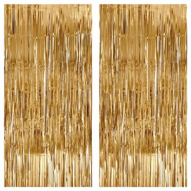 KatchOn, Champagne Gold Fringe Curtain Backdrop - 6.5x3.2 Feet, Pack of 2 Champagne Gold Streamers Party Decorations | Metallic Champagne Gold Foil Curtain for Bachelor Party | Graduation Decorations