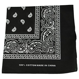 BLACK - Paisley Style Bandana Square Bikers Head Scarf Neck Wrist Wrap