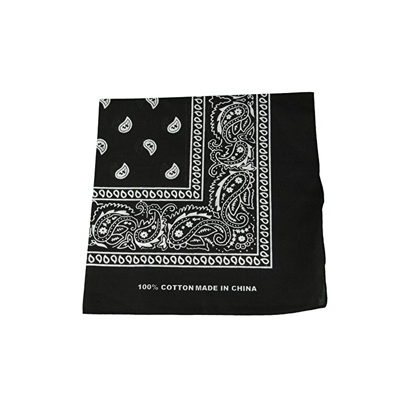 BLACK - Paisley Style Bandana Square Bikers Head Scarf Neck