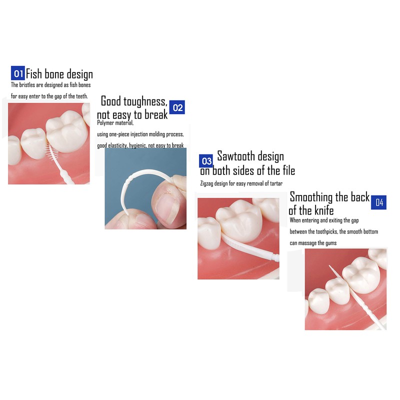 LBY Plastic Toothpicks, Interdental Toothpicks with Brush and Flat Rhombus