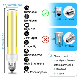 LFLAMPON E11 LED Bulb 120V, 10W 1300LM Cool White 6000K, 100 W 120W 150W Halogen Equivalent, Dimmable T3 T4 COB Mini Candelabra Base, JDE11 for Chandeliers, Ceiling Fans, Cabinet Lighting