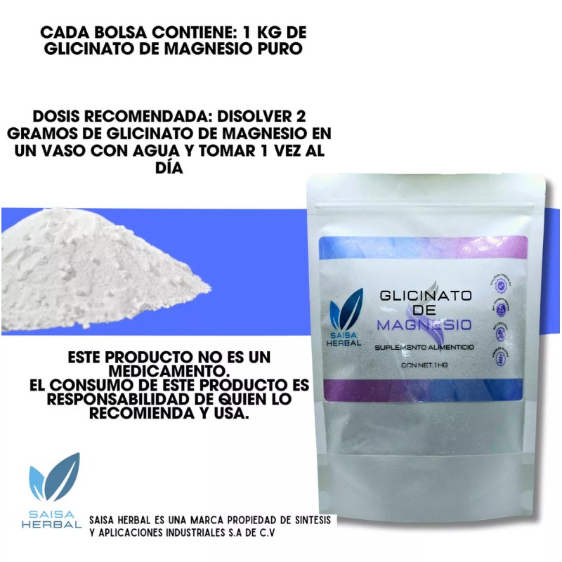 Saisa Herbal Glicinato De Magnesio 100% Puro Bolsa Con 1