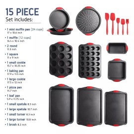 JOYTABLE Baking Pan Set, 15 Piece Premium Nonstick Bakeware Sets BPA Free, Cookie Shee...