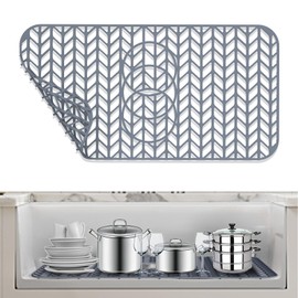 AWOKE Sink Protectors for Kitchen Sink - 24"x 12.5" Sink Mat - Heat resistant Easy-clean Silicone Sink Mat - for Protection of Stainless Steel Sink - with 3 Reserved Holes (Grey)