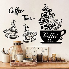 Wall Sticker Coffee Cup Coffee Wall Sticker DIY Wall Sticker Kitchen Black Wall Sticker for Kitchen Dining Room Living Room Restaurant Office Cafes Wall Decoration