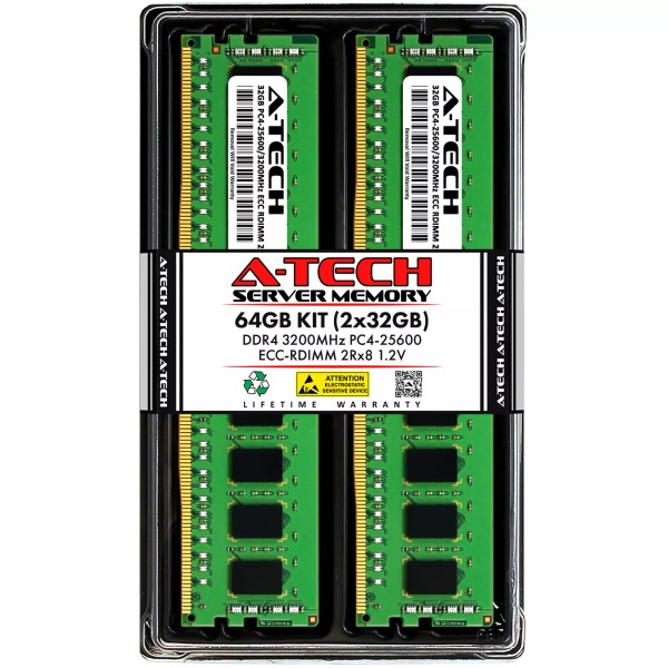 A-Tech 64GB 2x 32GB 2Rx8 PC4-25600R RDIMM DDR4 3200 ECC