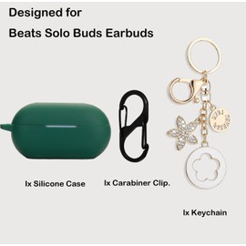Case Compatible with Beats Solo Buds Earbuds, Soft Silicone Shockproof Skin Cover with Cute Bling Keychain Accessories for Men Women, Protective Cover with Carabiner