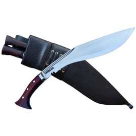Gorkha Kukri Knife With Leather Cover – Full Tang Cold Carbon Stainless Steel Blade, 17 IN Tactical Machete (Horn Handle) – Includes 2 Small Knives – Perfect for Outdoor, Hiking, Survival & Adventure