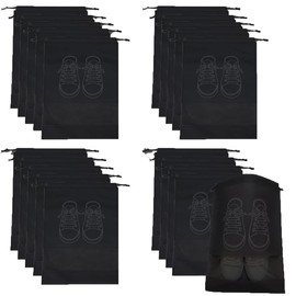 WYNOTT 20 PCS Breathable Travel Shoe Bag,Portable Shoe Storage Bags with Drawstring,Shoe Organizer Bags with Transparent Slot,Waterproof Dust-Proof Shoe Storage Bags (Black)