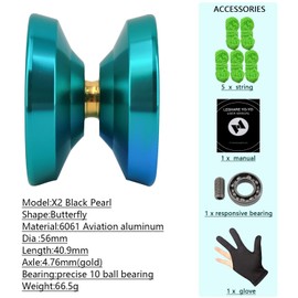 Professional Responsive Yoyo, Aluminum Yo Yo for Kids Beginner, Replacement Unresponsive Ball Bearing for Advanced Yoyo Players + 1 Glove + 5 Yoyo Strings (Purple-Blue)