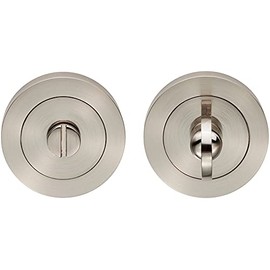 Thumbturn Lock and Release Handle - 50mm Diameter Round Rose - Satin Nickel | Locking Thumb Turn and Release Handle - Screwless Rose - for Use with Lever on Rose Door Handles