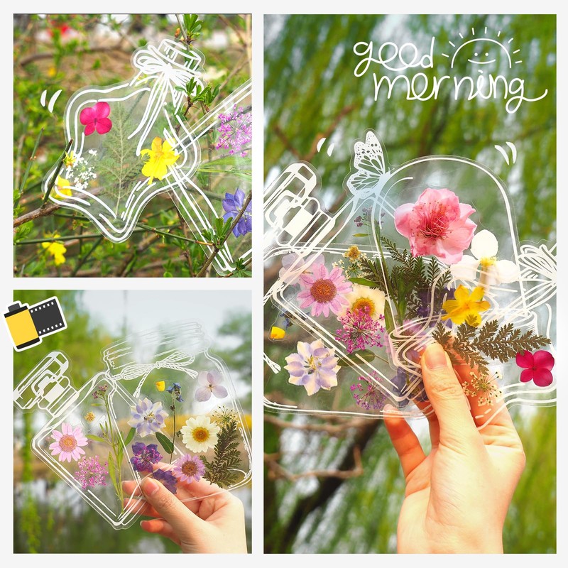 WNSIRVY 40Pcs DIY Bookmarks Kit, Transparent Dried Flower Bookmark, Filling