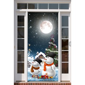 Christmas Decorations Door Cover, Snowmans Christmas Decorations, Christmas Outdoor Decor, Best Christmas Gift, Snowman Porch Light Cover DON36 (Banner, 96 tall x 36 wide inches)