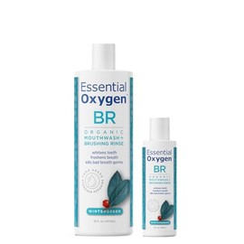 Essential Oxygen BR Certified Organic Brushing Rinse, All Natural Mouthwash for Whiter Teeth, Fresher Breath, and Happier Gums, Alcohol-Free Oral Care, Wintergreen, 2 Piece Set, 16 Oz